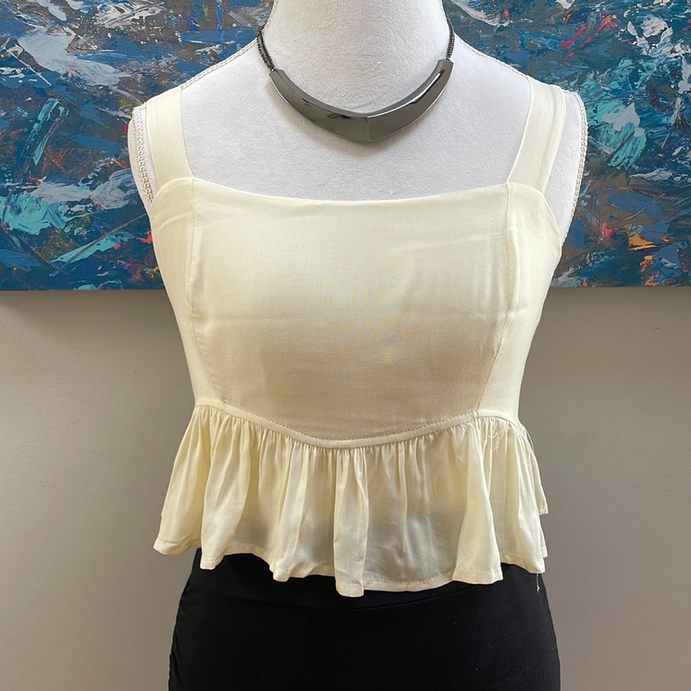 Lyaner Women's Crop Top Frill Shirred Ruffle Hem, Back Tube Top, Yellow, Large